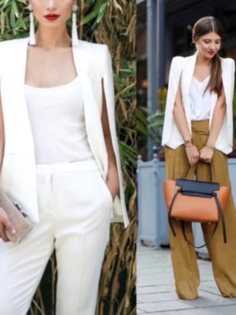 Classic White Wide Collar Open Front Cape Sleeve Blazer